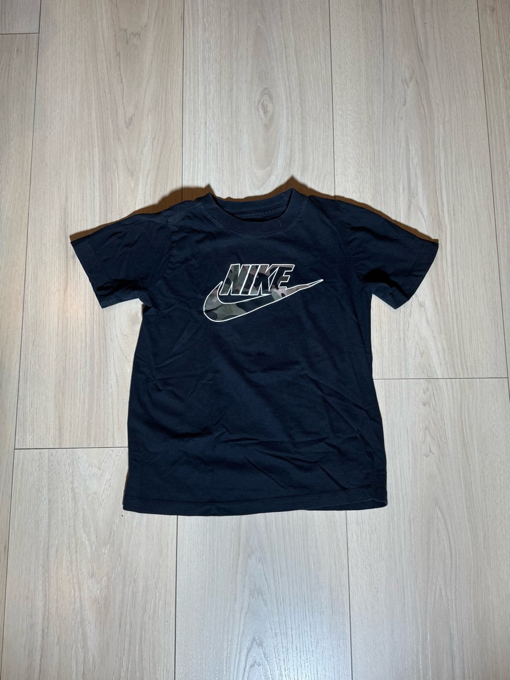 Nike Black Kids Tee with camo swoosh